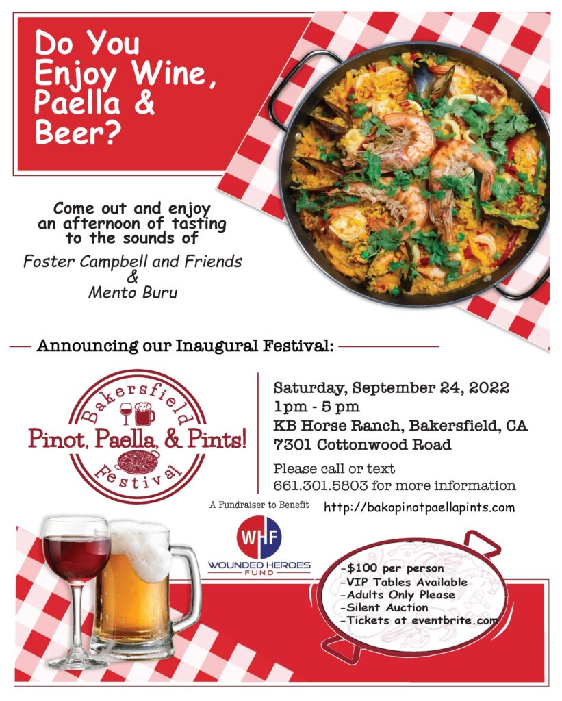 Bakersfield Pinot, Paella & Pints Festival flyer in full color.